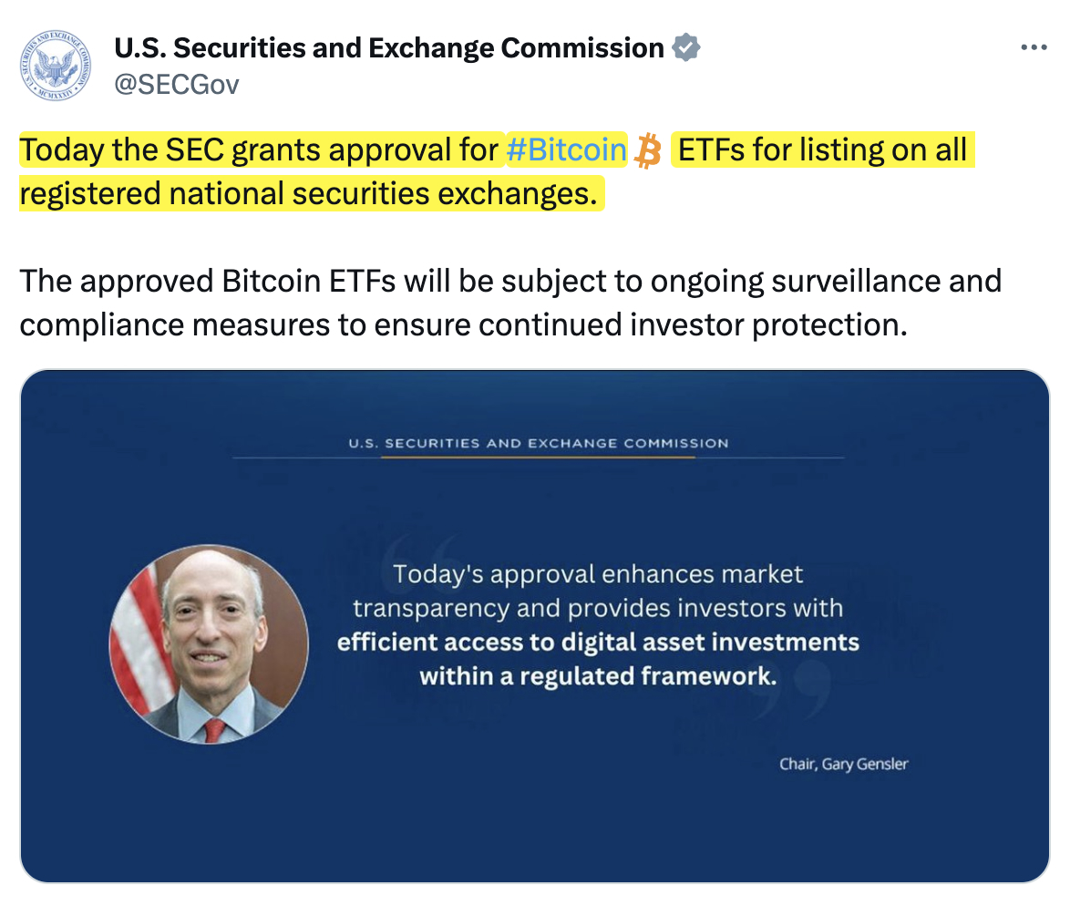 AltcoinDaily's tweet photo. BREAKING: SEC approves ALL Bitcoin ETFs! 🚀 https://t.co/ywELcpmSHY