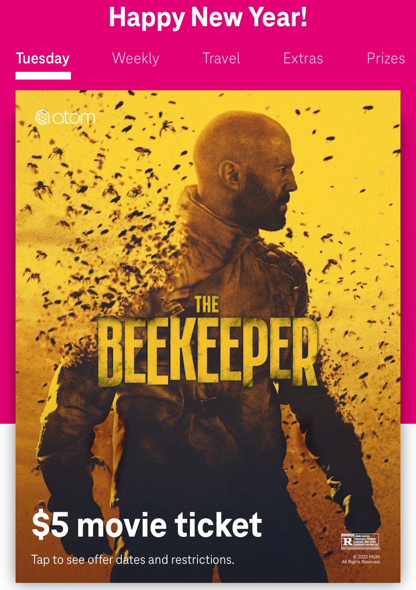 It’s #TmobileTuesdays ! That’s means you can grab your $5 movie ticket for @DavidAyerMovies #TheBeekeeper