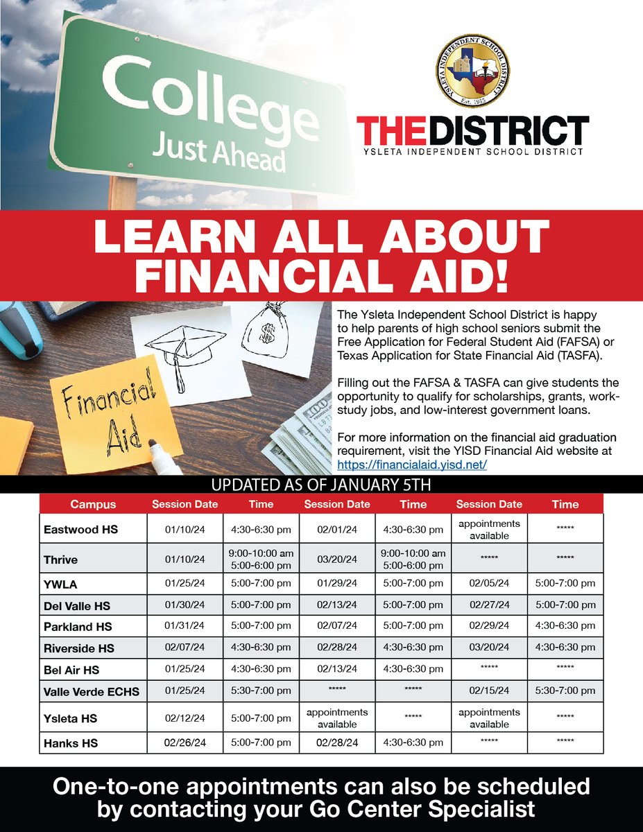 📣 Class of 2024 Parents: Do you need help with the FAFSA or TASFA? #THEDISTRICT is here for you!! 🎓 Join us at any of our FAFSA/financial aid workshops for expert, caring guidance & advice to make sure you’re ready for the next steps. Don’t miss out! #THEDISTICT #FinancialAid