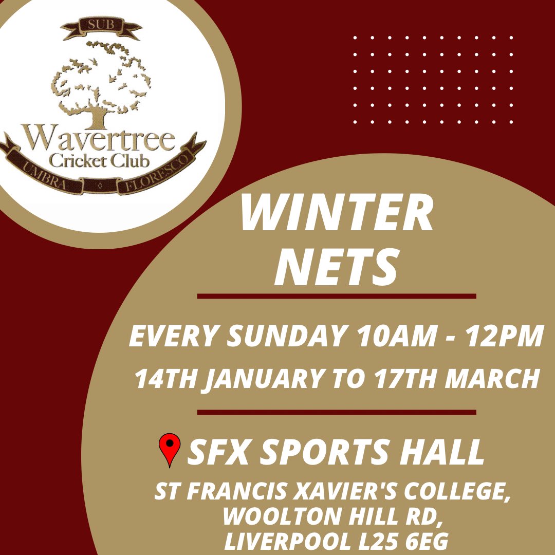 Cricket is BACK 🏏 Winter nets returns this Sunday at 10am. Whether you’re a current Wavertree player, someone looking for a new club, or you want to try a new sport, anyone is welcome! Cost is £5 per session Please get in touch if you have any questions