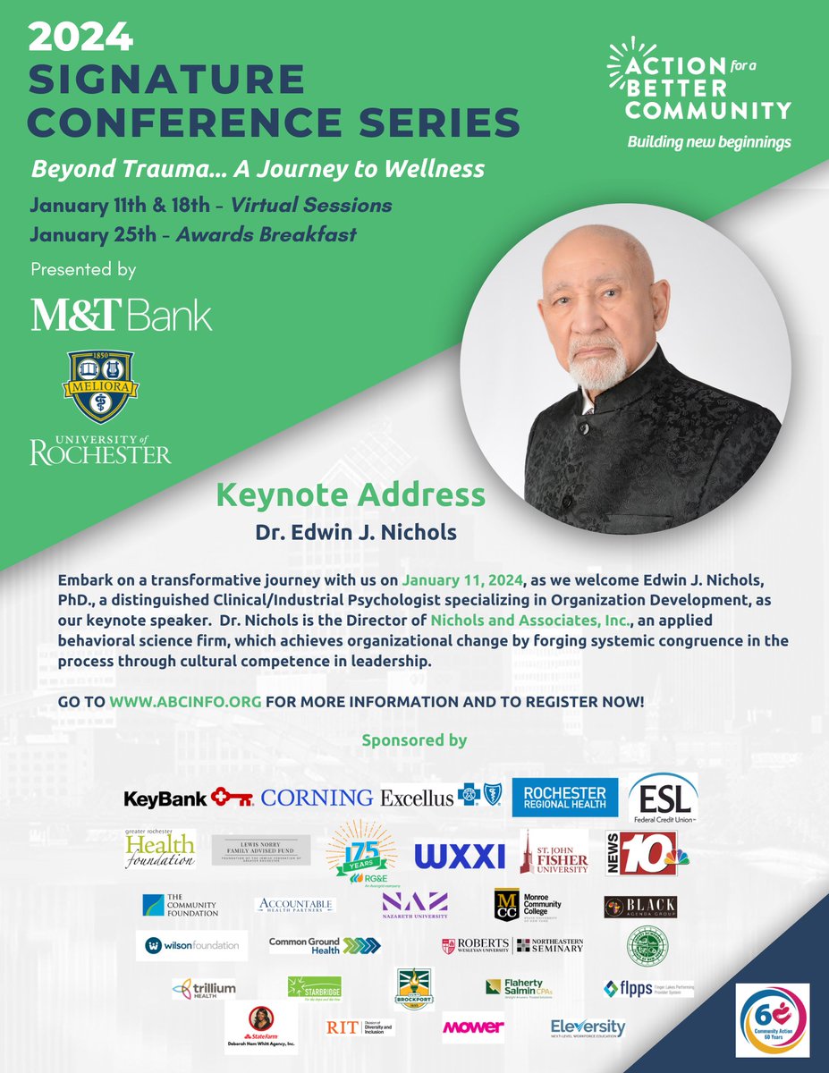 Secure your spot NOW!
Join us on a transformative journey at ABC's 2024 Signature Conference Series, "Beyond Trauma... A Journey to Wellness," starting January 11th.
Register NOW at abcinfo.org and be part of the movement toward a healthier, more resilient community.