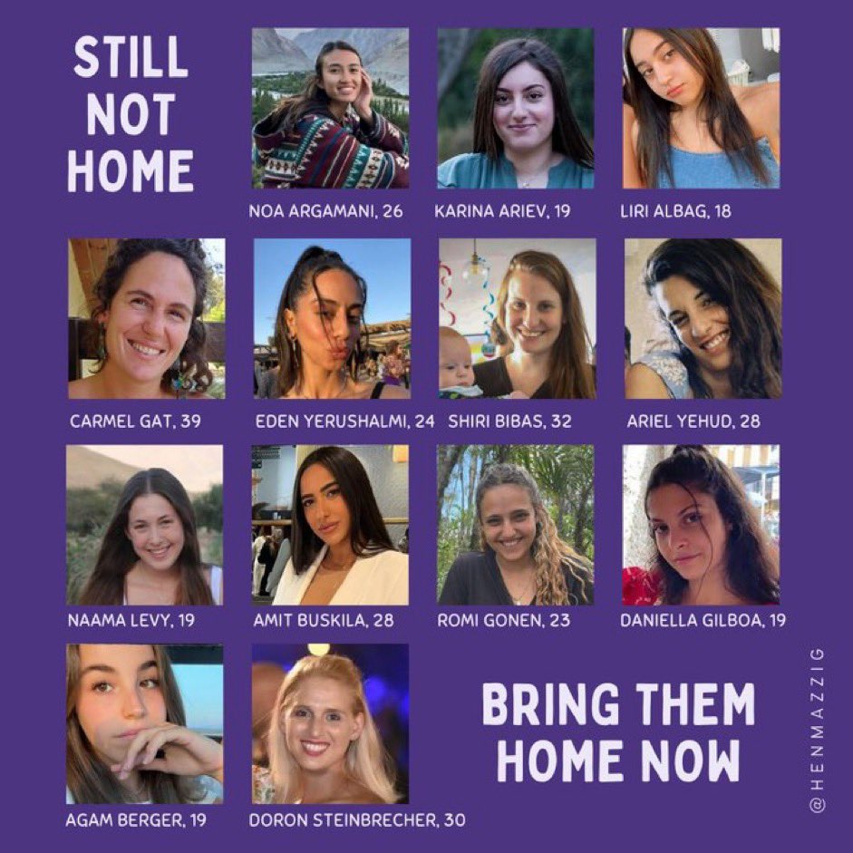 13 women are still being held hostage in Gaza. For 94 days now. By Hamas. Bring them home.