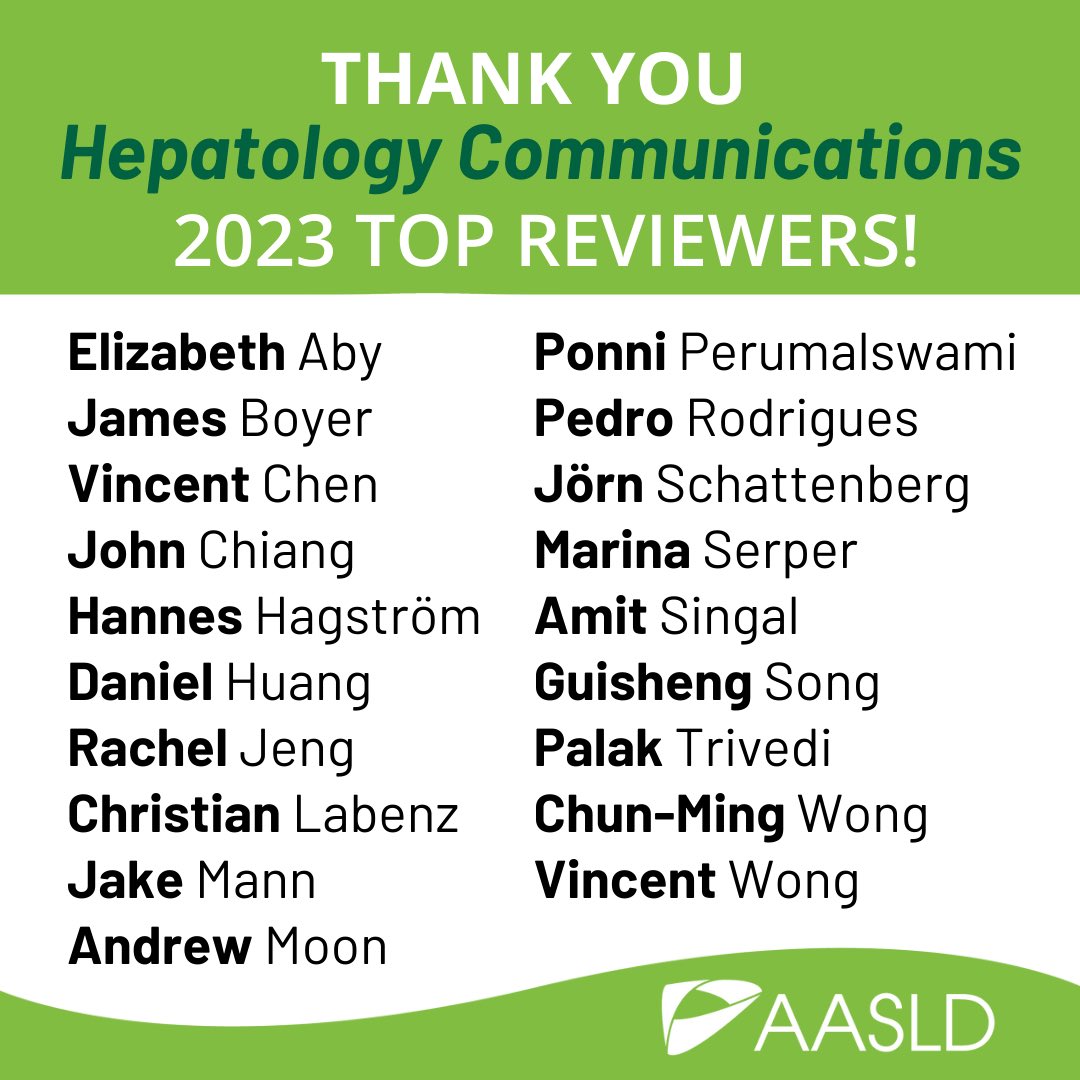 🌟The Hepatology Communications Editors would like to acknowledge and thank the journal's top peer reviewers for 2023🌟 THANK YOU to our top reviewers and all reviewers!