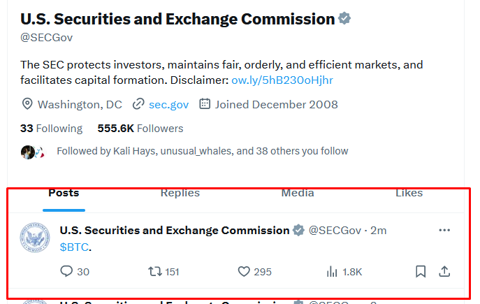 Shortly before the main fake announcement, the SEC's account posted this tweet then deleted it. Guess the hacker had more time and decided to make it more convincing 💀 Absolutely insane.