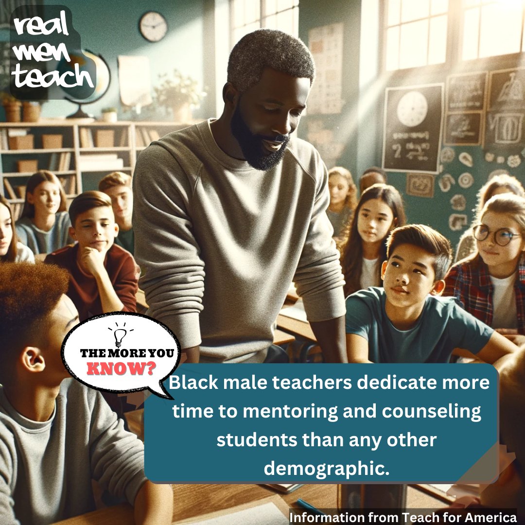 Black male teachers are not just educators, but also mentors &amp; counselors, shaping lives beyond academics. Their influence is vital in inspiring growth. 
Let's celebrate these incredible mentors! Tag a Black male teacher who's impacted your life or community.
#RealMenTeach