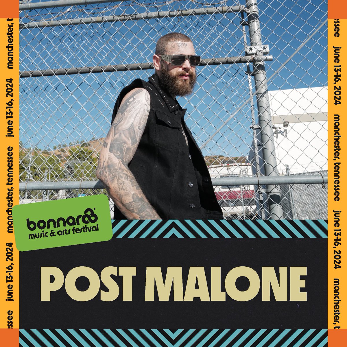 PostMalone's tweet photo. .@Bonnaroo Friday June 14th at The Farm in Manchester, TN. Signup today for your presale passcode 💚 https://t.co/huzVe2H0t8 https://t.co/y4nRoOMhtJ