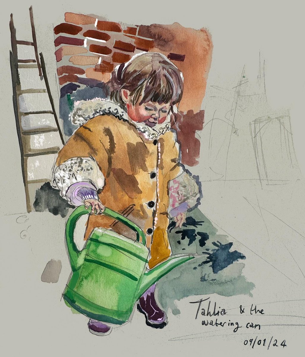 FrancescaEsmee's tweet photo. Tahlia with a watering can, sketch from today 🪴🤍 
#artist #drawing #lifedrawing #observation #sketch #love #watercolour https://t.co/VUZkosk6UQ