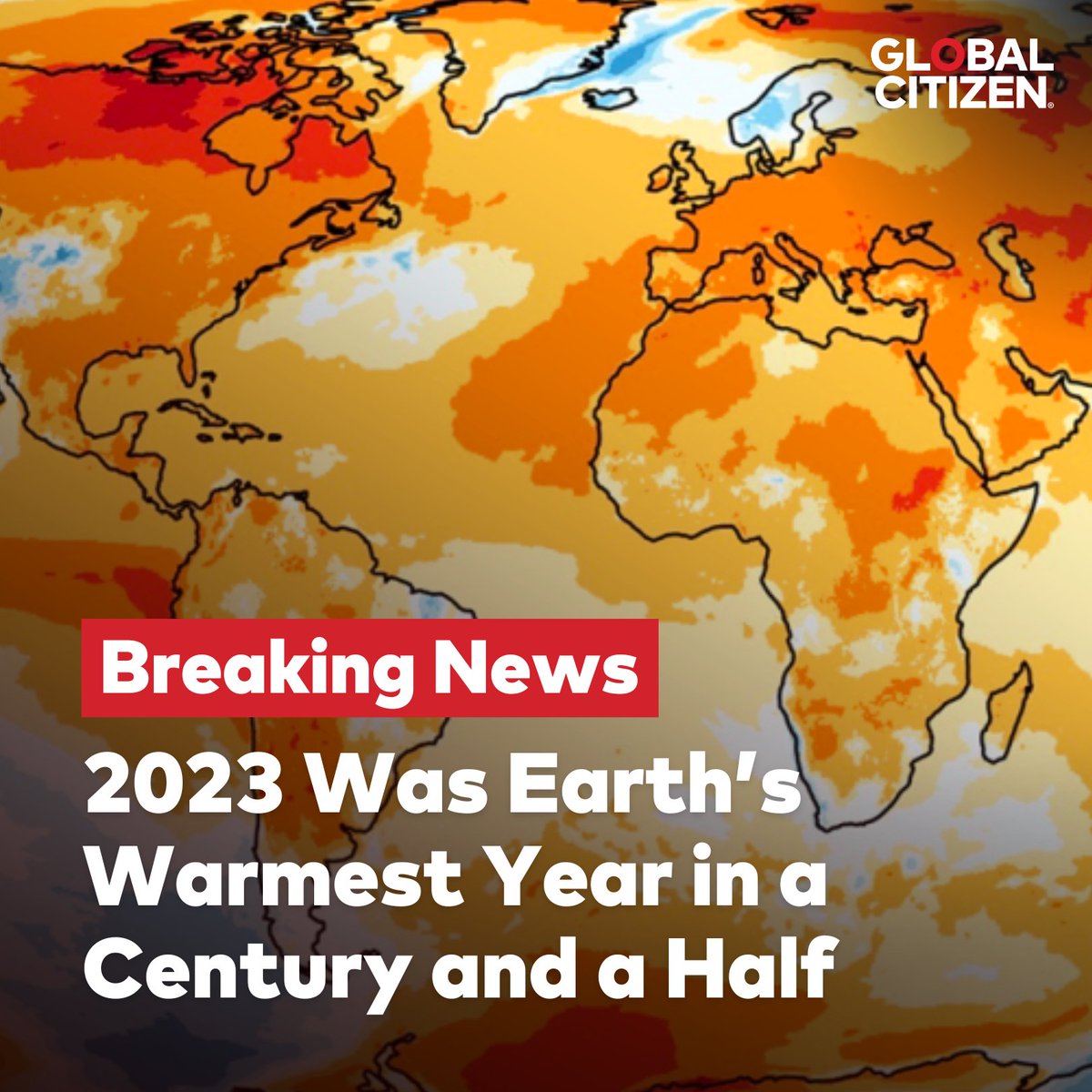 2023 is officially the hottest year on record, with a global average temperature of 14.98 degrees Celsius (58.96°F). As global temps approach the warming limit, we must urge world leaders to implement changes to protect our planet. Sign the petition now: globalcitizen.org/en/campaign/po…