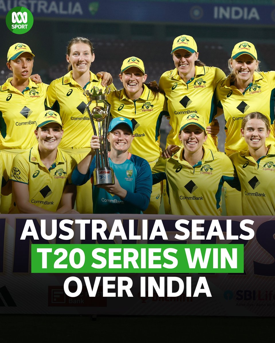 🏏🇦🇺 Australia has won the decisive T20 to claim a 2-1 series win over India in Mumbai!

Set 148 to win, captain Alyssa Healy led the way with 55 while Beth Mooney anchored the innings with an unbeaten 52 to seal an eight-wicket win.

Read more: abc.net.au/news/2024-01-1…
#INDvAUS