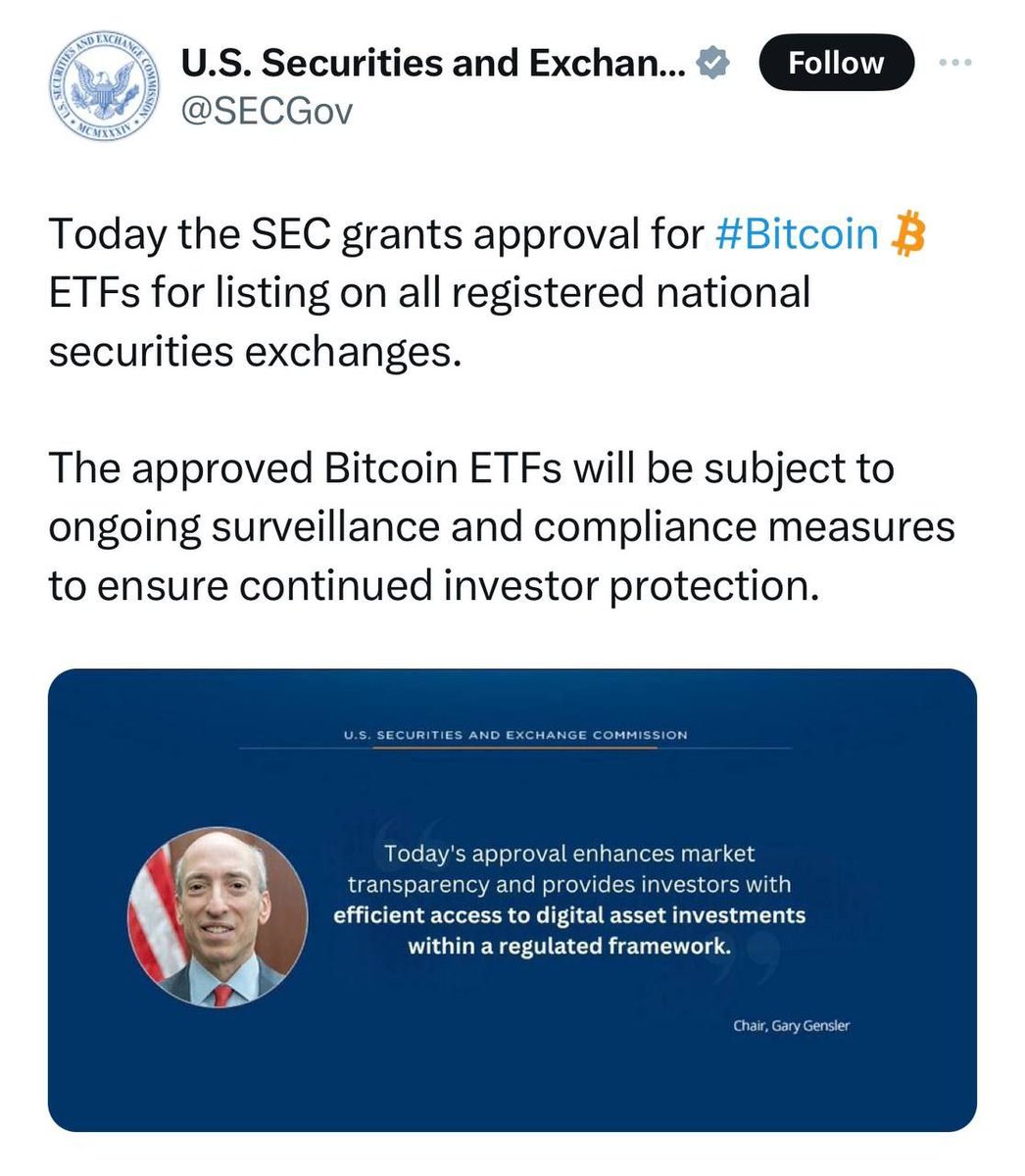 <a href="/SECGov/">U.S. Securities and Exchange Commission</a> <a href="/Snowden/">Edward Snowden</a> The deleted tweet by the SEC that you are looking for 🫠

Apparently, the SEC account was comprised.