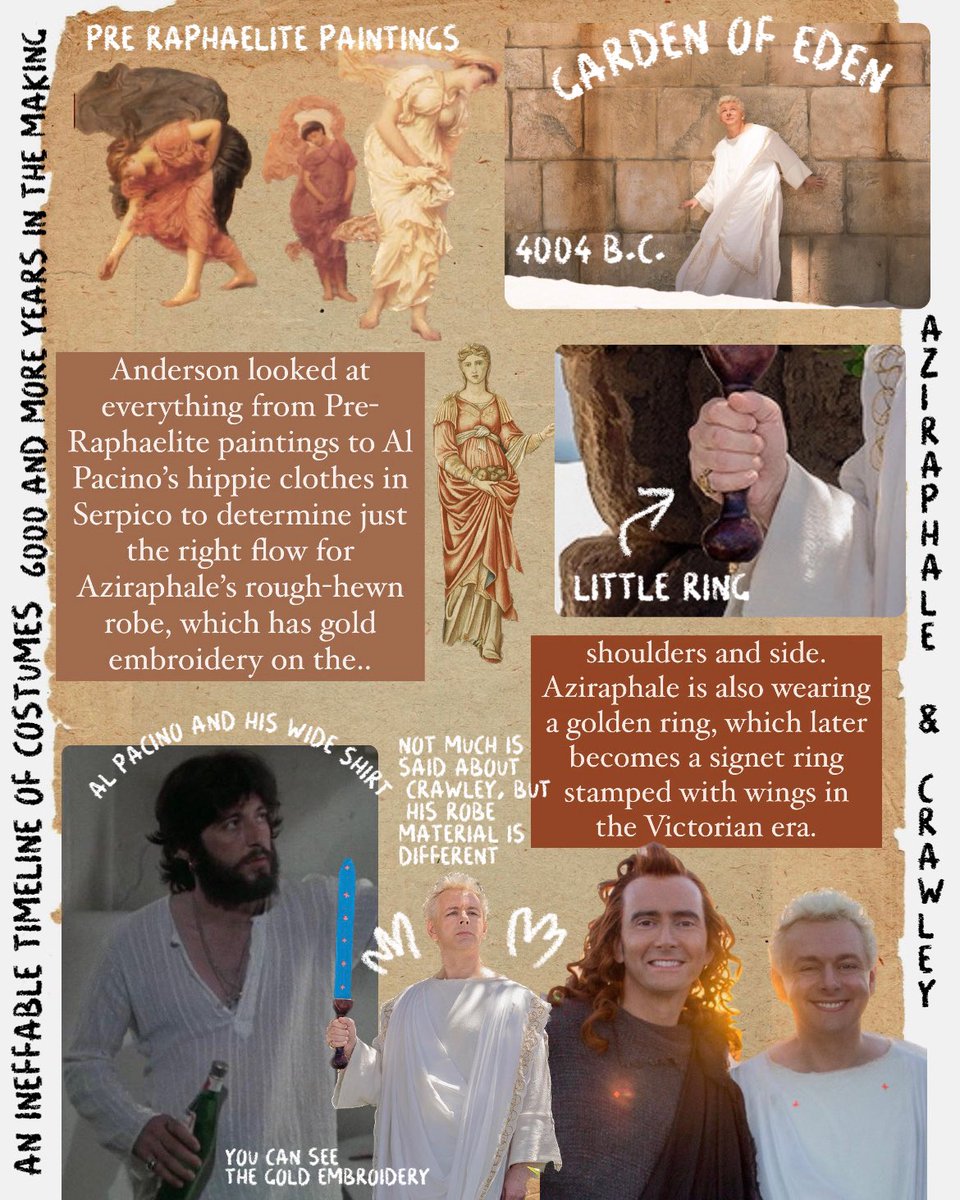 Bowtiedino's tweet photo. An Ineffable Timeline of costumes: where I gathered every official source detailing the costumes for s1 and s2. From interviews with Claire Anderson, lead costume designer for season 1 to Kate Carin, lead for season 2. 🧵 #goodomens #goodomensfunfacts https://t.co/wf2Pjx5EYi