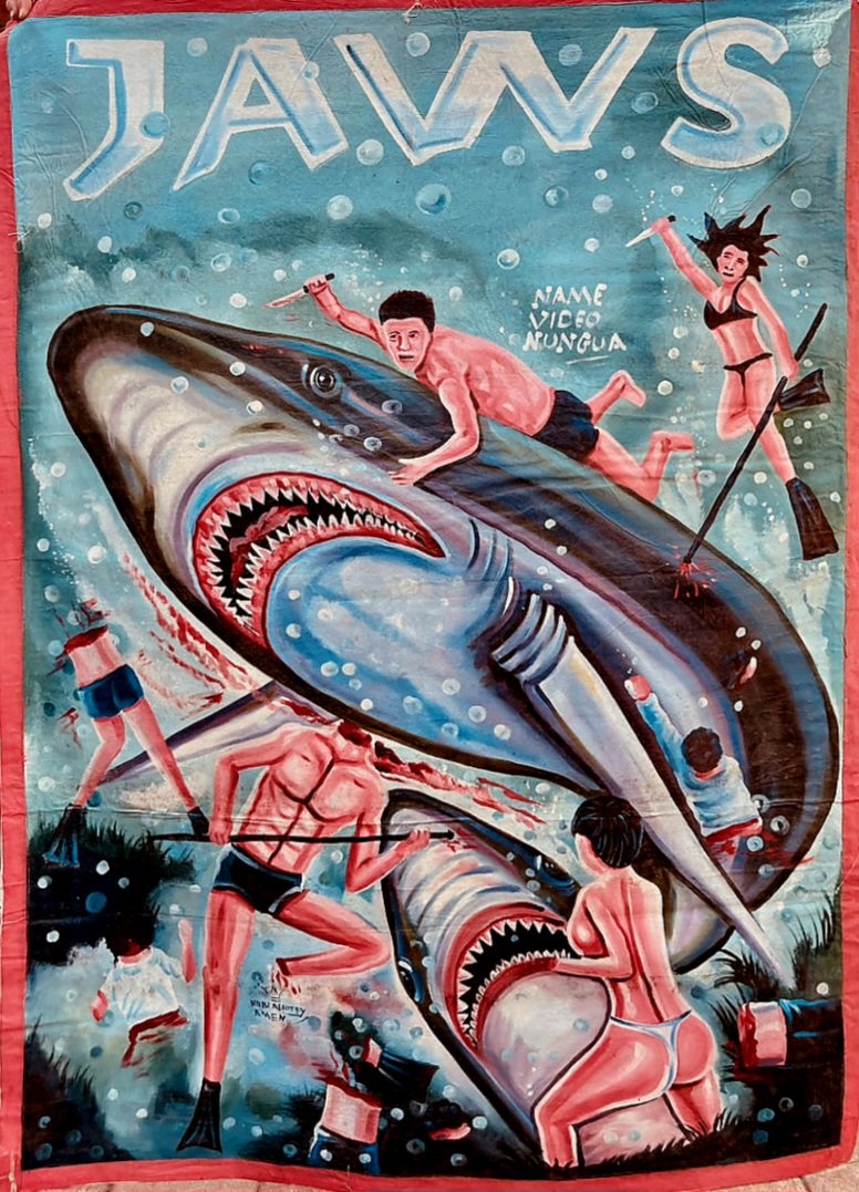 Ghanaian film poster variant for #Jaws (1975 - Dir. #StevenSpielberg) #RoySchieder #RobertShaw #RichardDreyfuss #LorraineGary