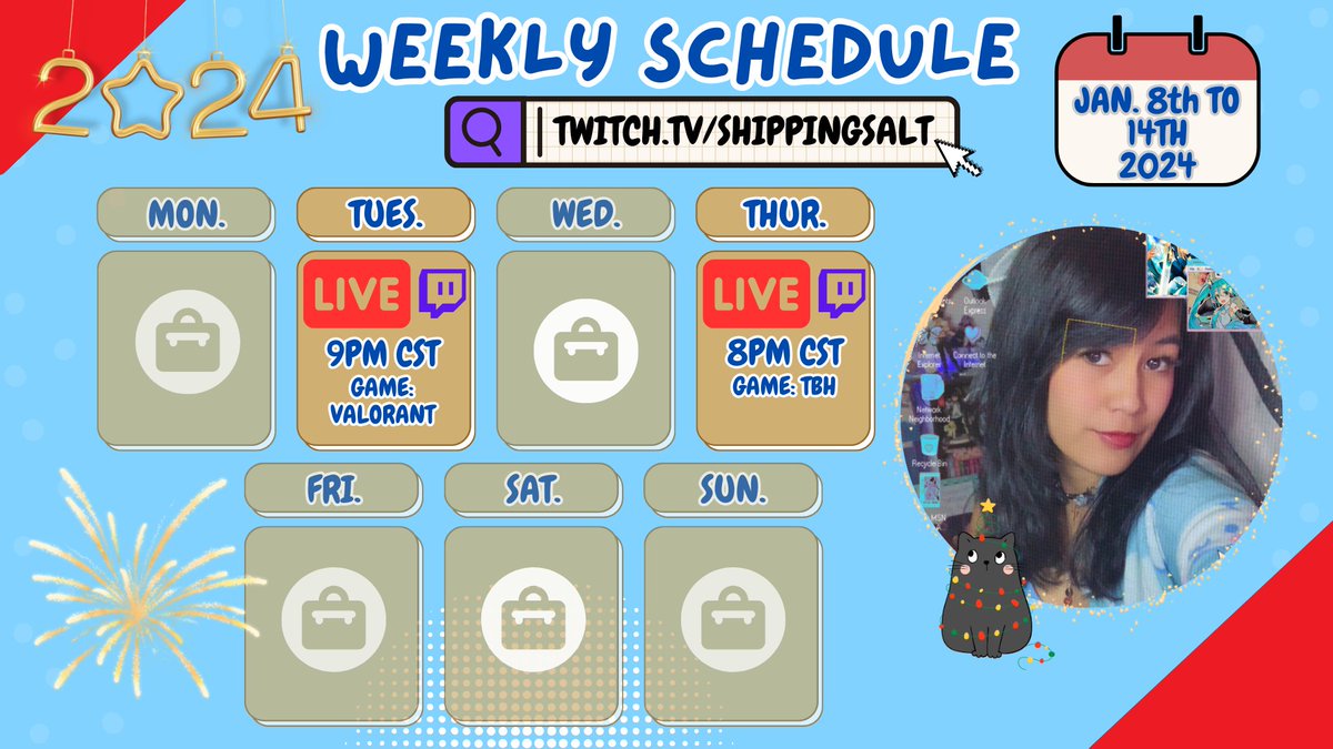 ShippingSalt's tweet image. This week's schedule! 
The times this week are a bit different!
💜Hope to see you there!👋
