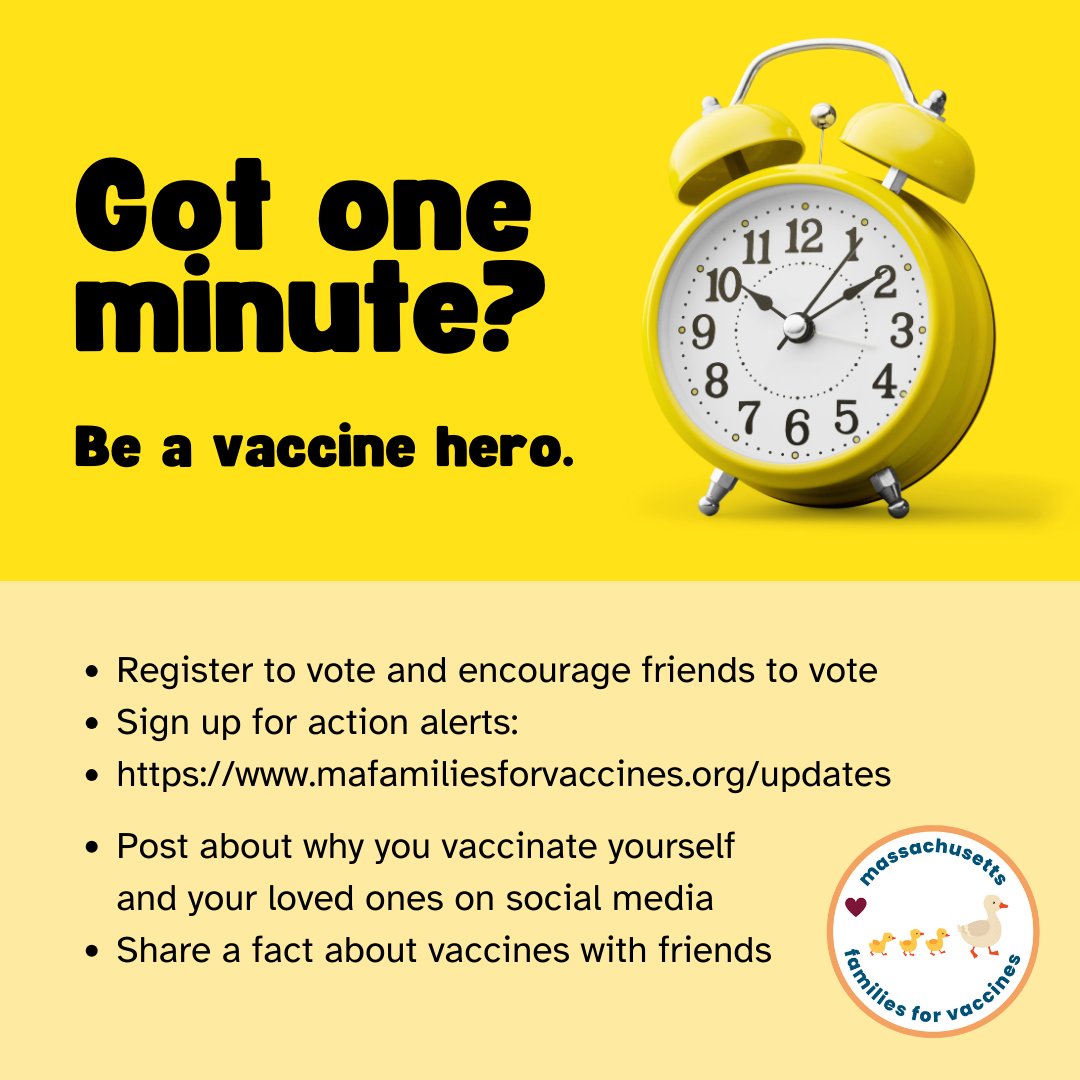 Join our pro-vaccine advocacy movement. Share a reliable article, sign up for updates on our website, or simply spread the word about the importance of vaccinations. mafamiliesforvaccines.org/updates
#OneMinuteForChange #ProVaccineAdvocacy