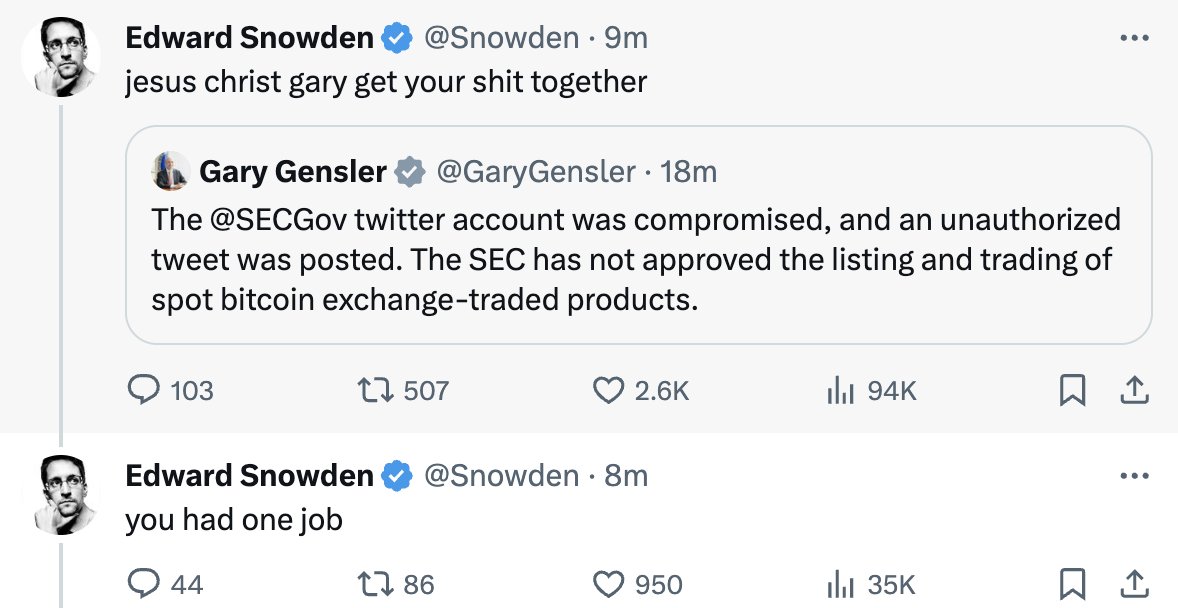 JUST IN: Edward Snowden tells SEC Chair Gary Gensler "get your shit together."