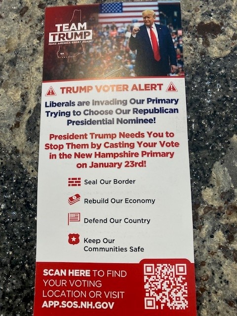Trump canvassing material, New Hampshire, Jan. 9.