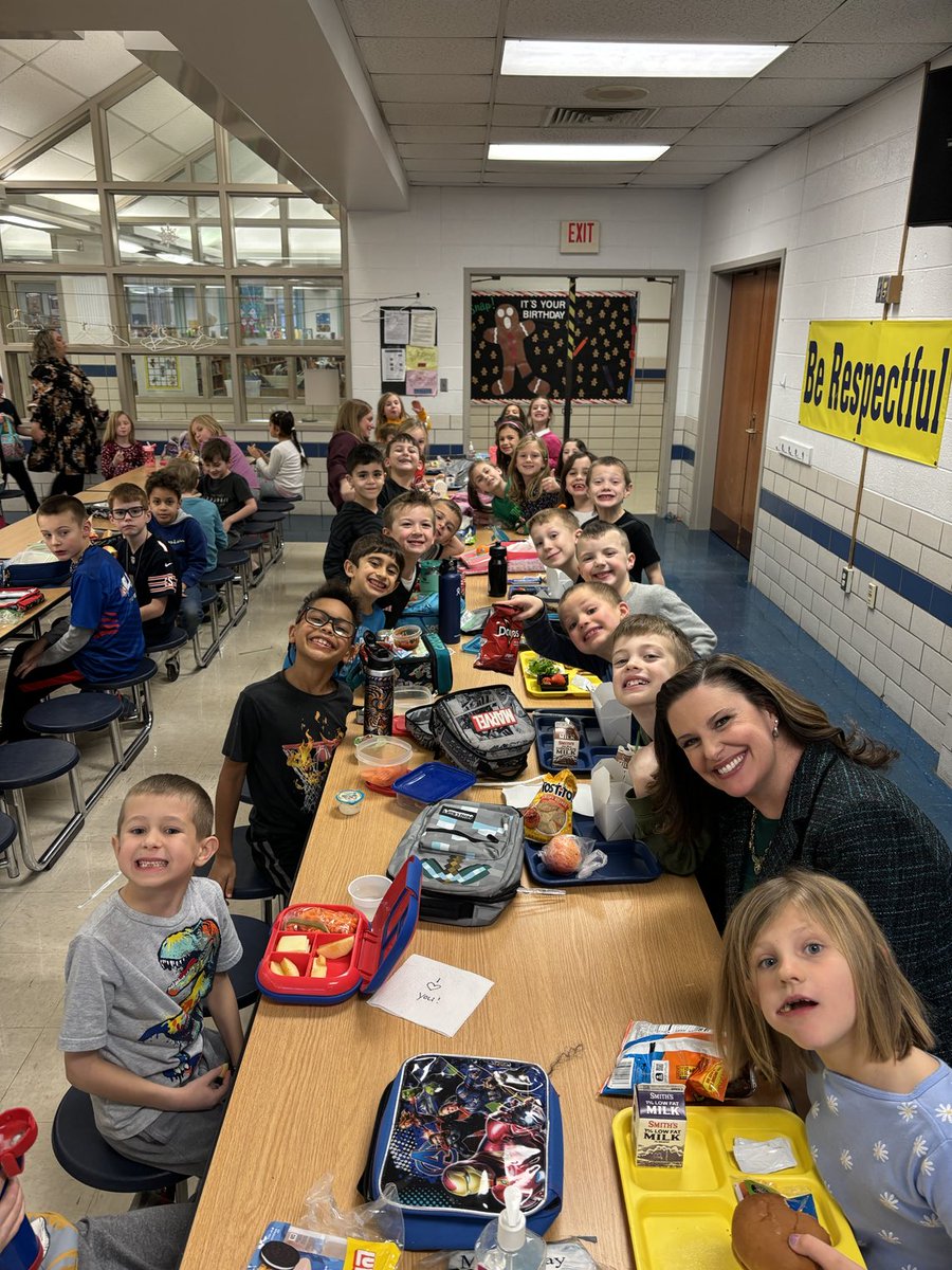 Great conversation with these first graders from Mrs. Kostraba’s class today! Lunch with the principal - class selected reward!  #PBIS