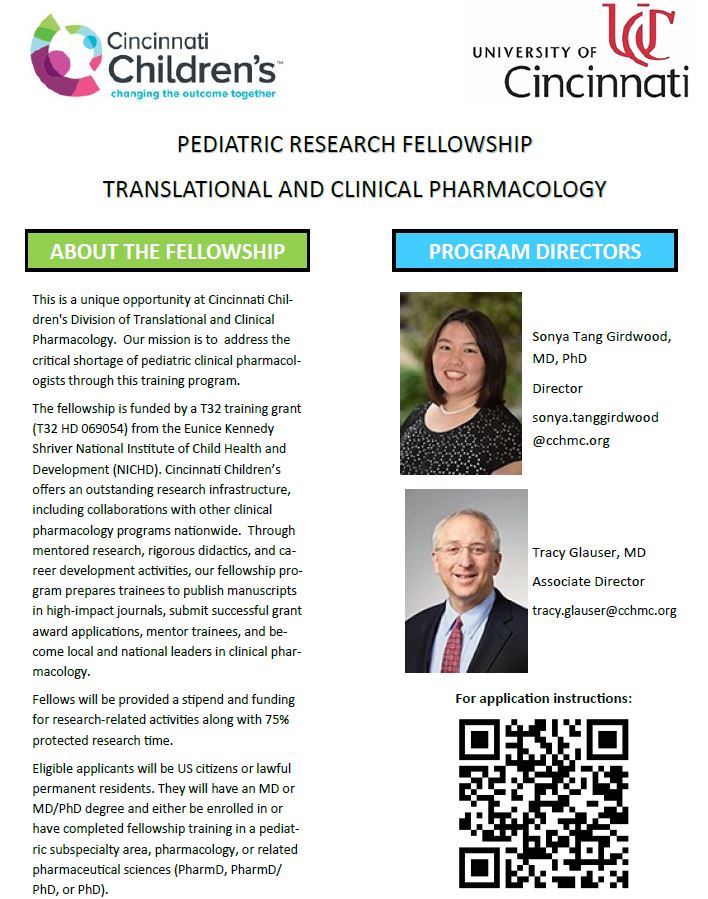 Excited to announce the call for applications for the ABCP accredited Pediatric Clinical Pharmacology Fellowship. Positions are for July 2024 through June 2026. Two of the positions will be funded by the NICHD T32 Clinical Pharmacology Award!  Applications are due by March 1st!