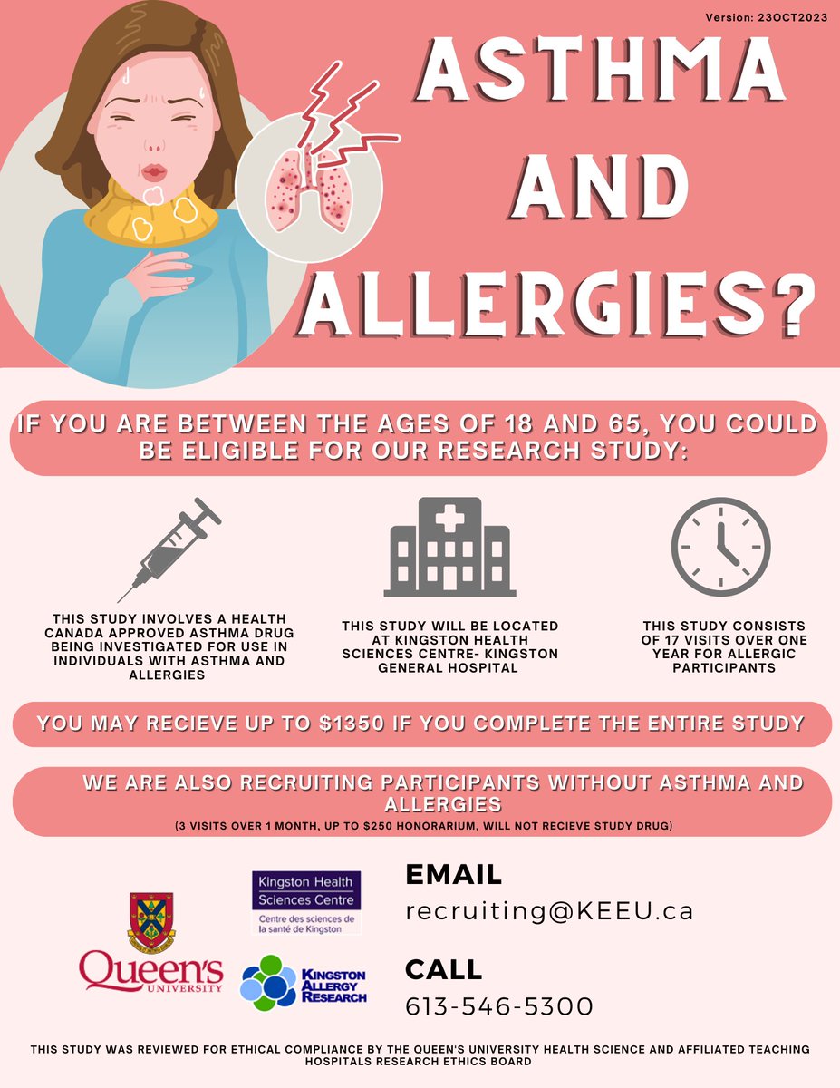 #Allergies ? 
#Asthma ? 
KAR has the study for YOU
Call or email to learn more! Poster attached below: