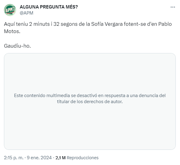 victorgdlv's tweet photo. Parece que Pablo Motos -el mismo que se quejó de que "ya no hay libertad de expresión"- está tratando de censurar en redes el vídeo en donde se le ve pasar apuros frente a Sofía Vergara.

Al final, el problema era que lo que no tolera es la libertad de crítica del resto hacia él. https://t.co/nBmrrrzGdA