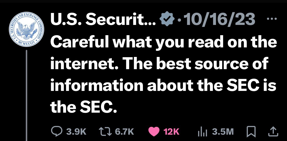 This aged well 😂🙏🏽 🤡 <a href="/SECGov/">U.S. Securities and Exchange Commission</a>
