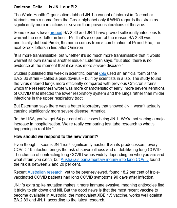 BigBadDenis's tweet photo. "What’s JN.1? Meet the new COVID-19 variant doubling hospitalisations" - By Angus Dalton
#COVID19 #Australia #COVIDisNotOver #JN1
Source: https://t.co/rxIqF49uME https://t.co/LiU6cxAlf0