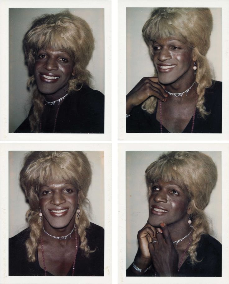 LGBTQIA activist and iconic black trans woman, Marsha P. Johnson, a leader in the 1969 Stonewall Riots. Presented here are Polaroids captured by Andy Warhol, commemorating her role as a trailblazer in the pivotal Stonewall Riots. 📸 photo date is unknown.