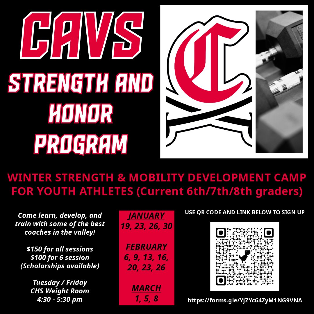 🚨Attention Clackamas Youth Athletes🚨 Get signed up ASAP for the winter strength and mobility camp at CHS. #JBG forms.gle/YjZYc64ZyM1NG9…