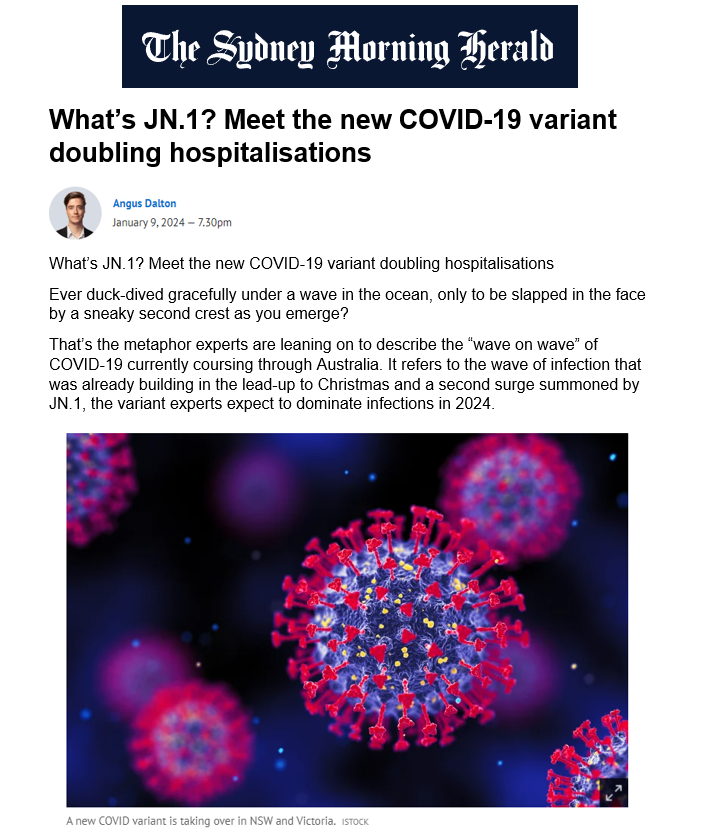BigBadDenis's tweet photo. "What’s JN.1? Meet the new COVID-19 variant doubling hospitalisations" - By Angus Dalton
#COVID19 #Australia #COVIDisNotOver #JN1
Source: https://t.co/rxIqF49uME https://t.co/LiU6cxAlf0