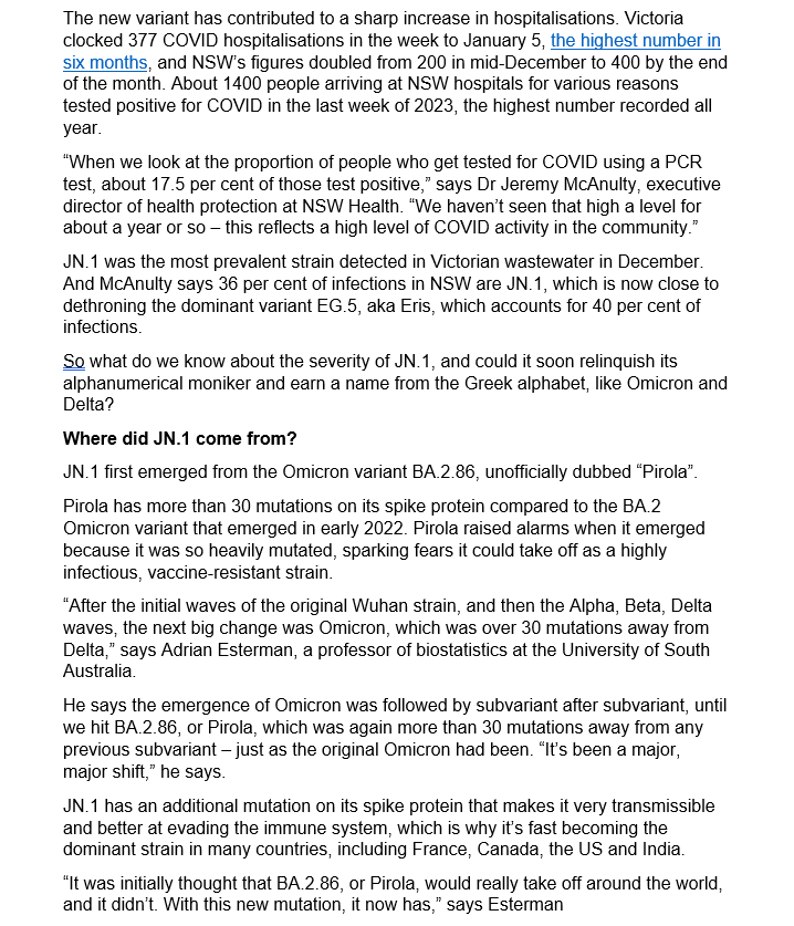 BigBadDenis's tweet photo. "What’s JN.1? Meet the new COVID-19 variant doubling hospitalisations" - By Angus Dalton
#COVID19 #Australia #COVIDisNotOver #JN1
Source: https://t.co/rxIqF49uME https://t.co/LiU6cxAlf0