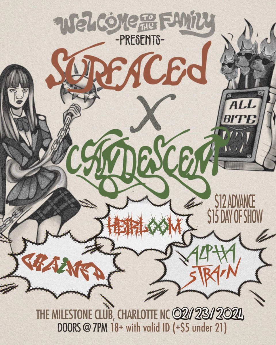 whoisheirloom's tweet image. CHARLOTTE 🥀 We will see you on Friday 2/23 at @MILESTONECLUB with @surfacedhc @CandescentSC @CHAINEDNCHC &amp;amp; #AlphaStrain 

💃 @WTTFFest @jake_wttf