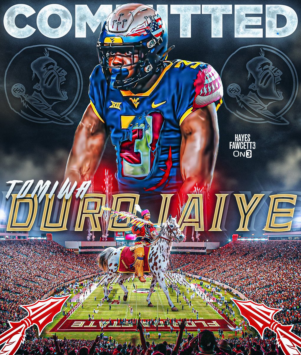 Hayesfawcett3's tweet photo. BREAKING: Former West Virginia DL Tomiwa Durojaiye has Committed to Florida State, he tells @on3
The 6’4 277 DL totaled 23 Tackles and 3.5 Sacks in 2023
Will have 3 years of eligibility remaining
https://t.co/TO12ceKzLM https://t.co/E29qcQgBss