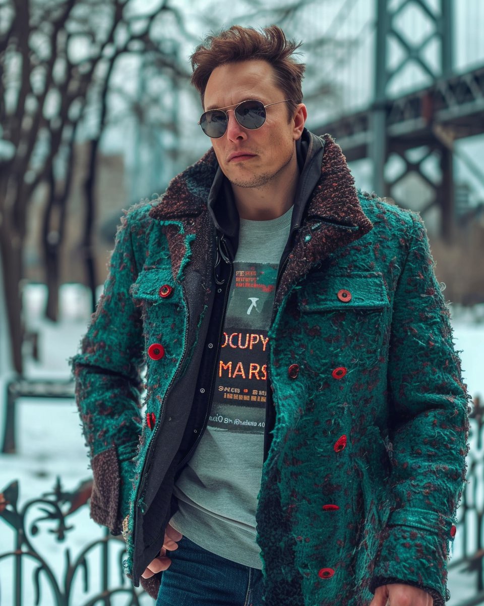 TeslaSynopsis's tweet photo. Elon fashion model https://t.co/TziIr80Tqn