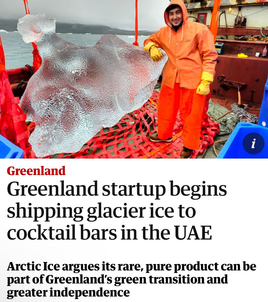zhaabowekwe's tweet photo. No line uncrossed in this dystopia. Total, utter disconnection from reality. 

They’re shipping pieces of melting glaciers to a nation run by big oil for their rooftop bar drinks. https://t.co/3f4VrR73RA
