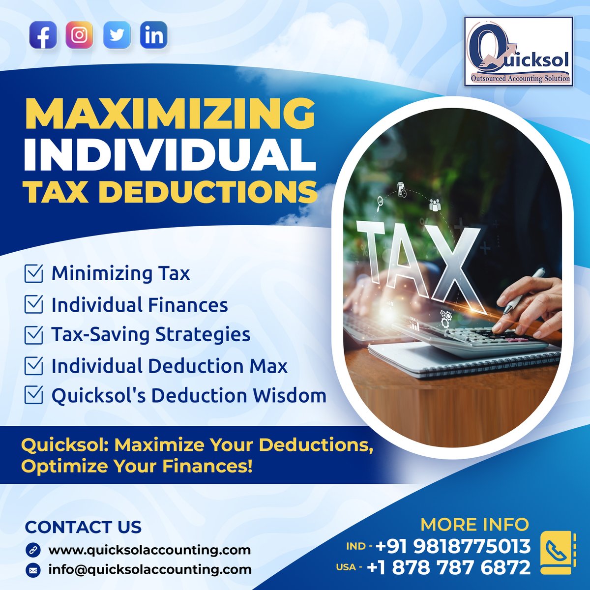 Quicksol: Maximizing Your Individual Tax Deductions for Optimal Financial Efficiency!

#IndividualTaxMax #TaxSavingStrategies #QuicksolDeductionWisdom #OptimizeDeductions #MinimizeTax #FinancialOptimization #DeductionMaximization