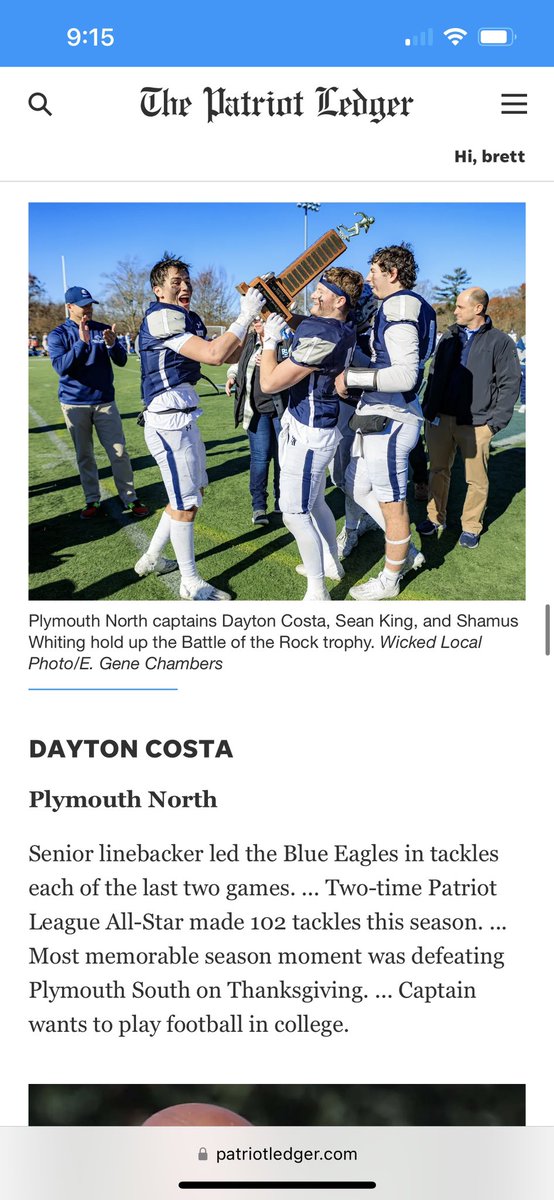 Thank you to the patriot ledger for putting me on second team all scholastic
