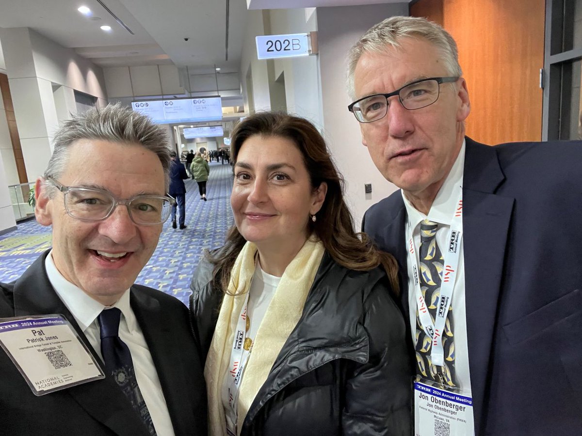 At the #TRBAM2024, #IBTTA is like a MAGNET! 🧲 We attract industry leaders everywhere we go. Before a session on “Innovation Advances Toward the Future of Managing #Traffic,' @PatJonesDC connected with Susanna Zammataro of @IRF_global from Geneva and Jon Obenberger of @USDOTFHWA.