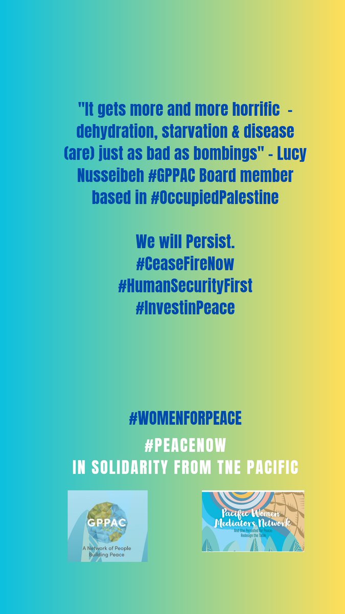 #LucyNusseibeh @GPPAC Board member  works to #mediate & address the #humanitarian impact of #warinGaza while also working for #peace & #nonviolence 'women still do the brunt of the work (they) need #protection' #WomenForPeace @unwomenchief @antonioguterres