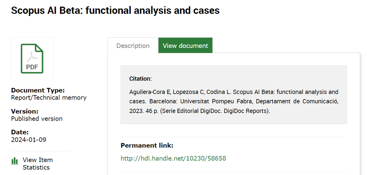 lcodina's tweet photo. "Scopus AI is an artificial intelligence that generates short synthesis of the documents indexed in the database, based on instructions or prompts." > Scopus AI Beta: functional analysis and cases
https://t.co/U16PTpXpZ2 https://t.co/wrWwzv21yi