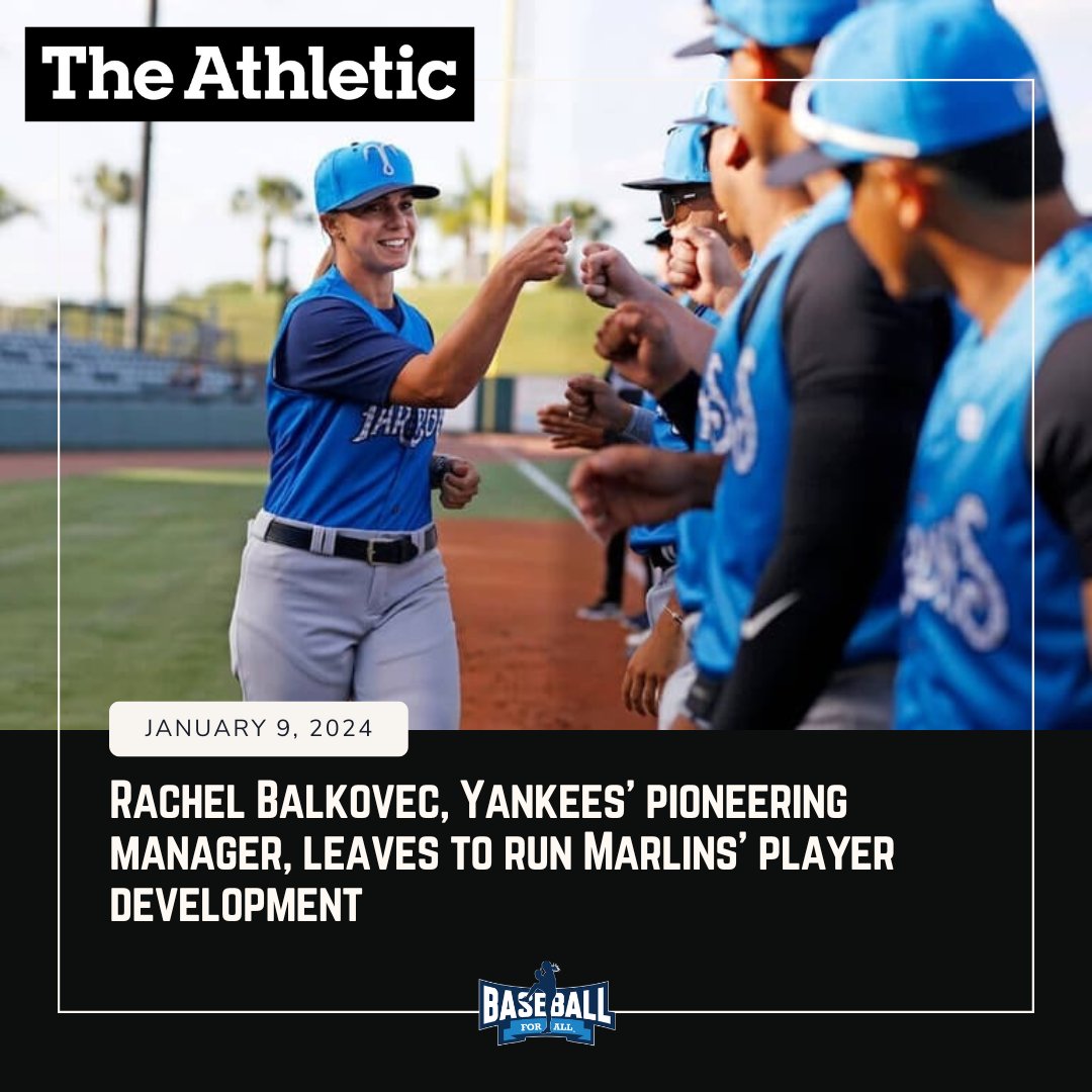 baseballfor_all's tweet photo. HUGE congrats to @_rachelbalkovec , the first woman to be hired as a manager in affiliated baseball, on her new role with the @Marlins 👏 #seeitbeit #futureofbaseball 

Read on: https://t.co/GXsxb6ZtPO https://t.co/gBNrDRLSmY