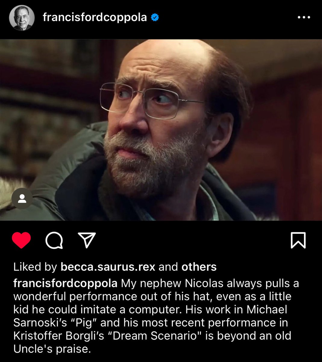 TheCinegogue's tweet photo. Coppola’s recent post on Nicolas Cage 🥹 https://t.co/mmQAukUnbE