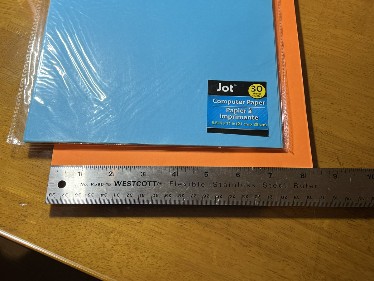 BrianHarder's tweet photo. @DollarTree This product is misleading. Jot papers is cutting corners and f**king us both. Supposed to be 8.5 x 11 and is only 8.25 x 11. Unrecognized in my printer as it is not a standard size. https://t.co/bqtd9va8Eg