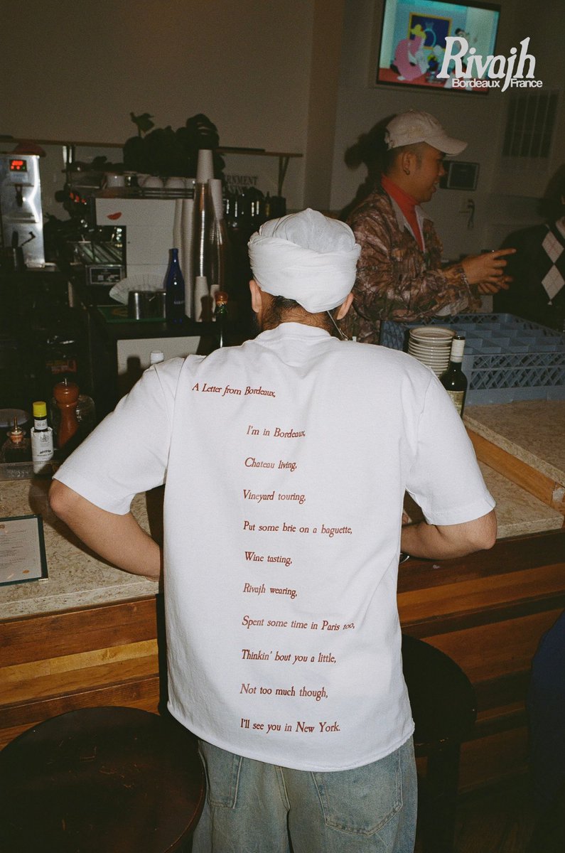 tejeshwarsiingh's tweet image. The Rivajh “A Letter From Bordeaux” T-Shirt available 1.13.24 at the Rivajh launch pop-up at Sunday to Sunday (6-9pm) &amp;amp; 1.14.24 on Rivajh.com