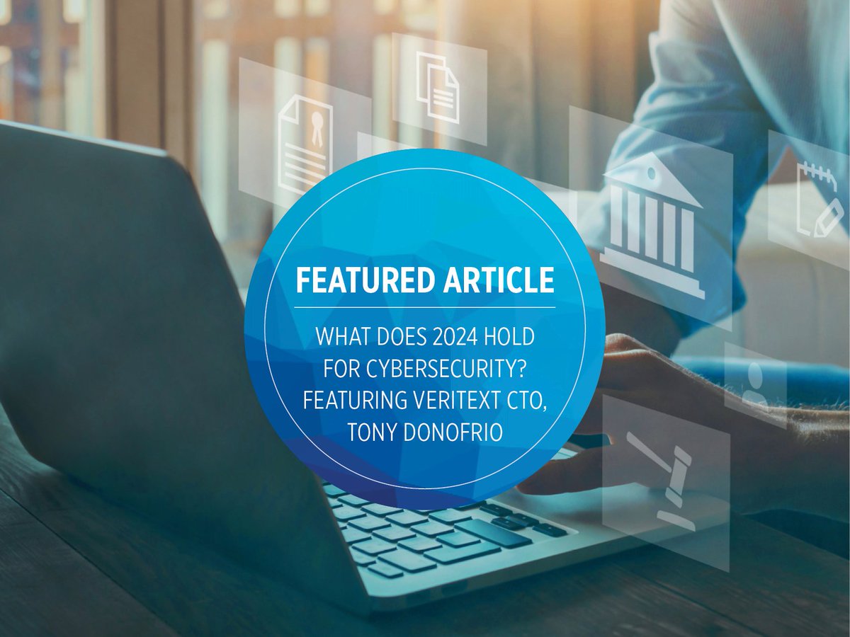 Check out the featured article, "What Does 2024 Hold for Cybersecurity?" featuring Veritext CTO, Tony Donofrio recently published by Law.com

Read here - bit.ly/3NWj2WM

#veritext #artificial intelligence #attorney #cybersecurity