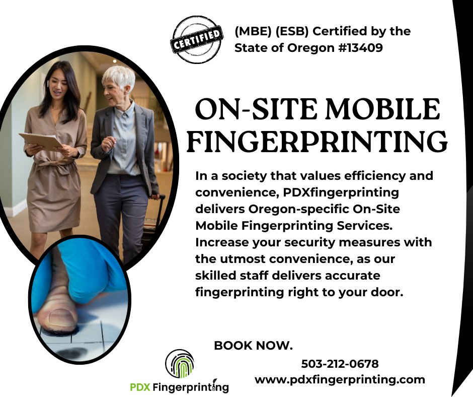 pdxfingerprint's tweet image. Elevate your security with PDXfingerprinting&apos;s On-Site Mobile Fingerprinting.

Visit pdxfingerprinting.com
Call 503-212-0678

#PDXfingerprinting #MobileFingerprinting #SecurityOnTheGo #hillsboro #lakeoswego #portland #beaverton #ConvenienceUnlocked