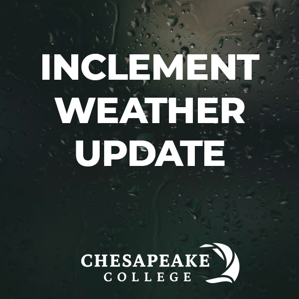 ChesCollAlerts's tweet photo. Chesapeake College will be closing at 6:30 pm on January 9, 2024 due to inclement weather. The College will reopen on Wednesday, January 10, 2024 on a normal operating schedule. Listen to local officials for recommended weather preparedness actions. https://t.co/ED9tnwG0e1