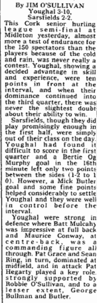 On this day in 1977 @SarsfieldsCork and @YoughalGAA clashed in the Semi-Final of the Cork Senior Hurling League at Midleton #corkhurlinghistory