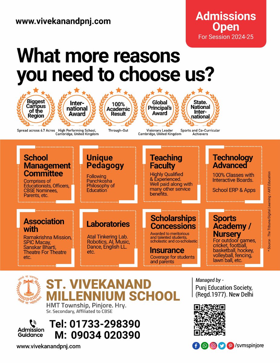 SVMS_Pinjore's tweet photo. 🎉 Exciting News! 🎉 We're thrilled to announce that registrations are now open for the school admission session 2024-25 at St Vivekanand Millennium School! 📚✨

 #FutureLeaders #AdmissionsOpen #School2024 #PanchkoshaPhilosophy #VivekanandMillenniumSchool #cbseschoolinpinjore https://t.co/Zr6adVASQ0