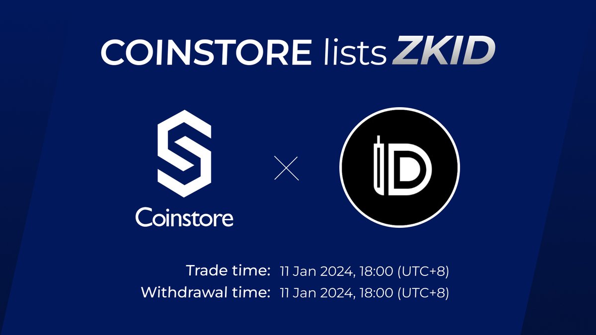 CoinstoreExc's tweet photo. 🔥 NEW LISTING ON COINSTORE 🔥

👏 Welcome: @‌getzksyncid $ZKID👏
⏰ Trade time：2024/01/11, 18:00 (UTC+8)
💰 Withdrawal time：2024/01/11, 18:00 (UTC+8)

Watch this space for more👇
🌎 Official website: https://t.co/44HHgOQuYO
👨‍👩‍👧‍👦 Official Telegram: https://t.co/iDOQGUbVvN https://t.co/yC0lBGV0at