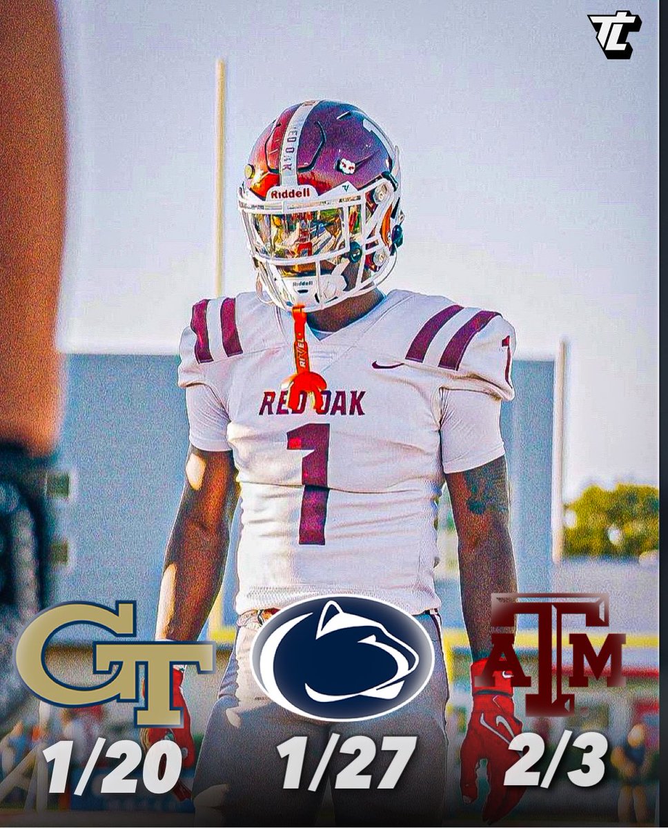 🚨 NEWS: Elite 2025 WR Taz Williams Jr (@Taz_1x) tells me these will be the first schools he will visit to start the new year: Georgia Tech 1/20 Penn State 1/27 TexasA&M 2/3
